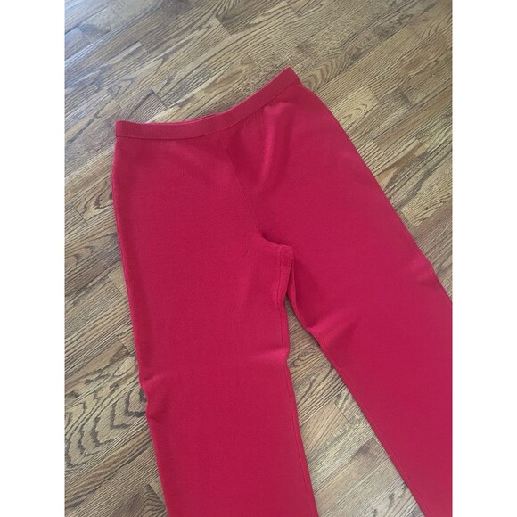 St. John Collection Red Wool Blend Knit Holiday High Waist Wide Leg Pants Sz XL - Picture 2 of 12